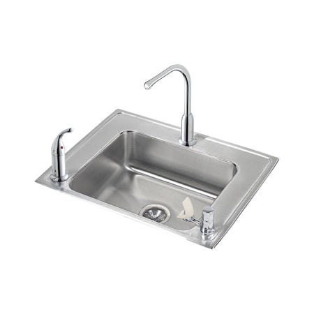 Elkay Lustertone Stainless Steel 28 X 22 X 7-5/8 Single Bowl Top Mount Classroom Sink + Faucet/Bubbler Kit DRKR2822RC